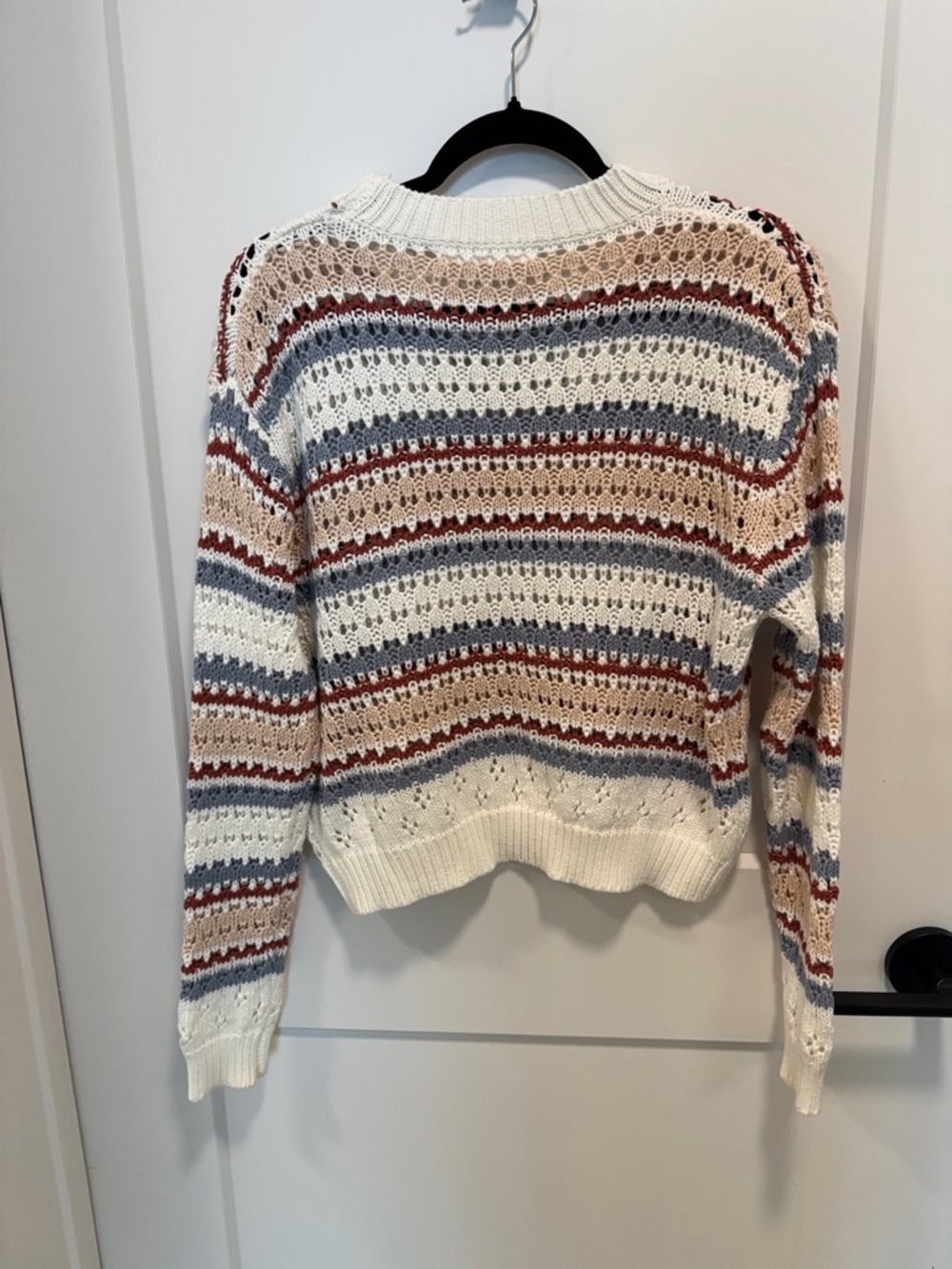 Altar'd State White Open-Knit Striped Crewneck Sweater - Picture 2 of 4